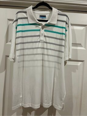 Izod White Polo with Teal and Gray Stripes